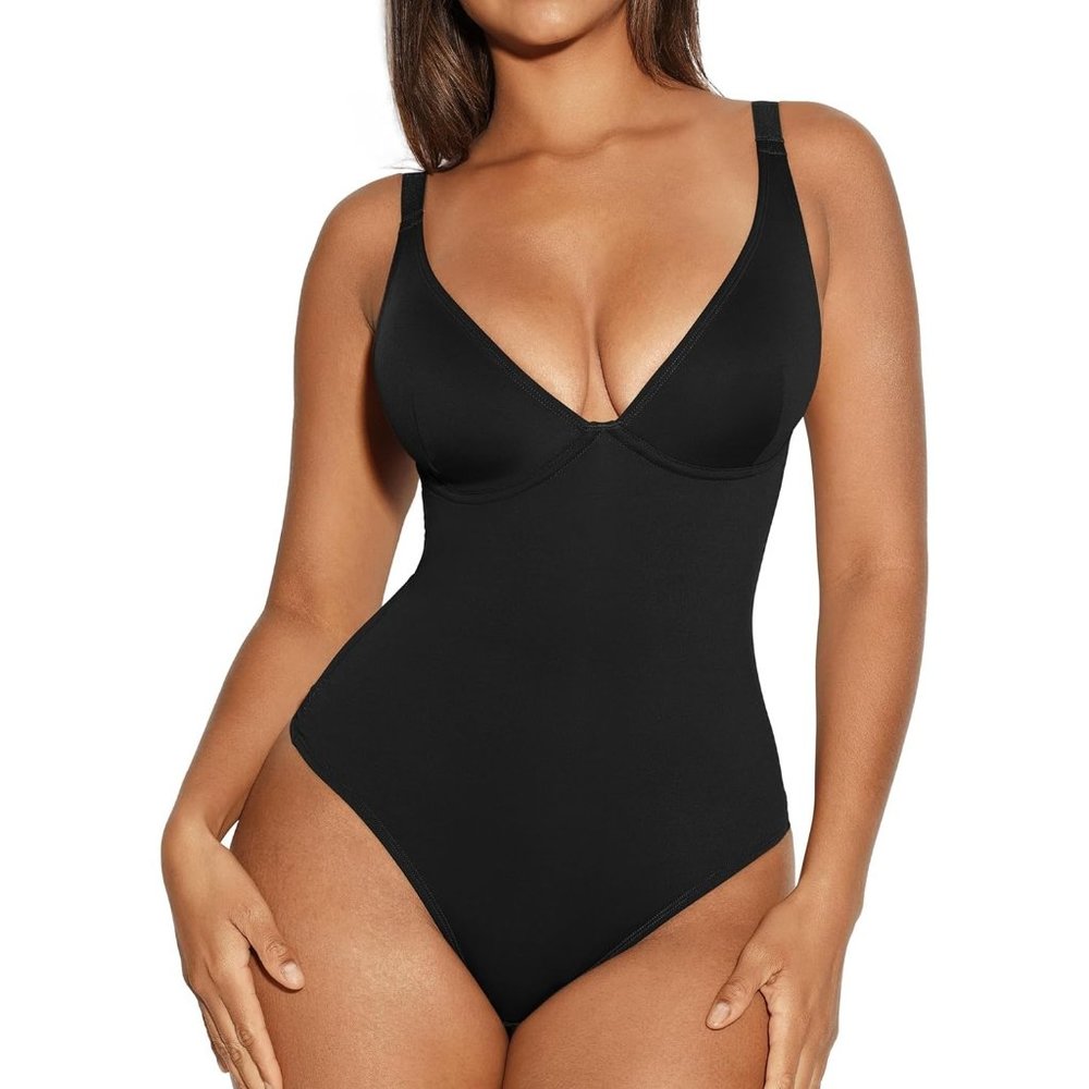 Women Tummy Control Body Suits Deep V Neck Thong Shapewear Bodysuits